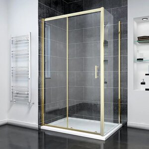 Изображение товара Душевой уголок Veconi Rovigo RV055G-11070-01-C8, 110 x 70 см, стекло прозрачное, профиль золото брашинг