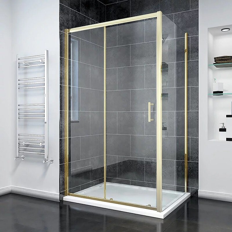 Изображение товара Душевой уголок Veconi Rovigo RV055G 140x70 см стекло прозрачное профиль золото брашинг