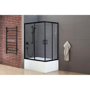 Изображение товара Душевой уголок Royal Bath BP RB8100BP-T-BL-L/RB8100BP-T-BL-R, 100 х 80 см, с поддоном, левый/правый, стекло прозрачное, профиль черный