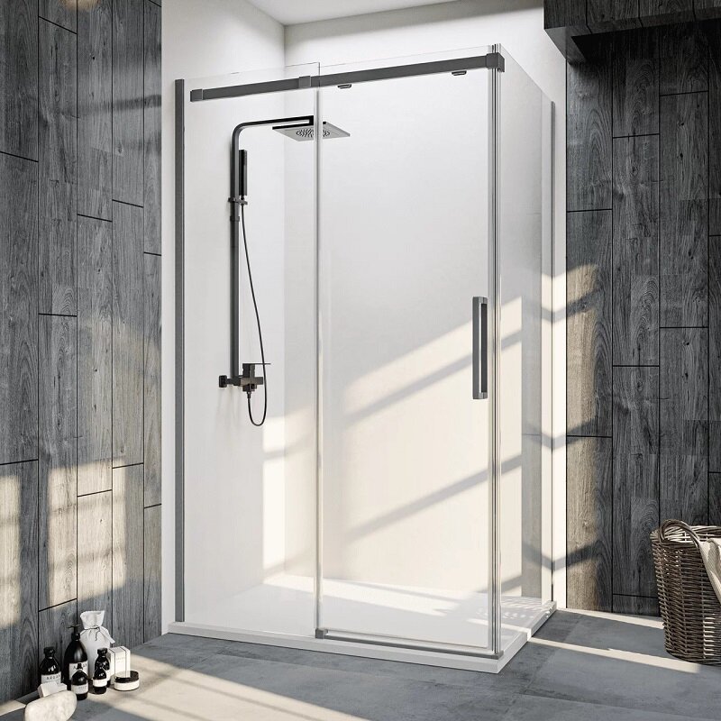 Изображение товара Душевой уголок Veconi Rovigo RV070GR 130x100 см прозрачное стекло брашированный графит