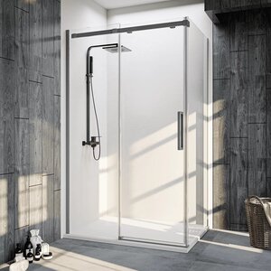 Изображение товара Душевой уголок Veconi Rovigo RV070GR-14090-01-C4, 140 x 90 см, стекло прозрачное, профиль брашированный графит