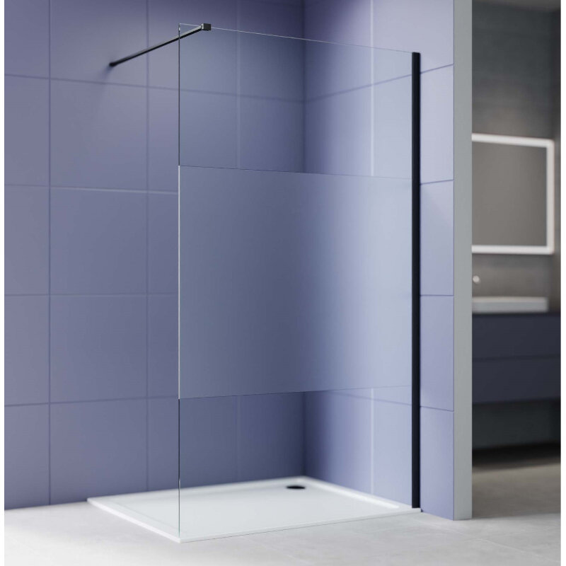 Изображение товара Душевая стенка Aquatek Walk in AQ.WI.100.3BL 100 см стекло матовая полоса профиль черный матовый