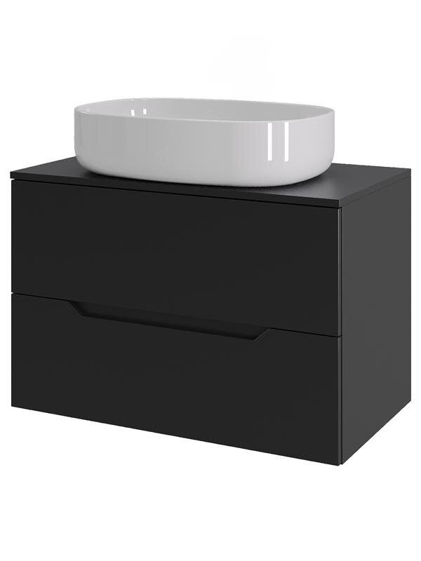 Изображение товара Тумба с раковиной Orange Line 70 см подвесная МДФ черная матовая фарфор