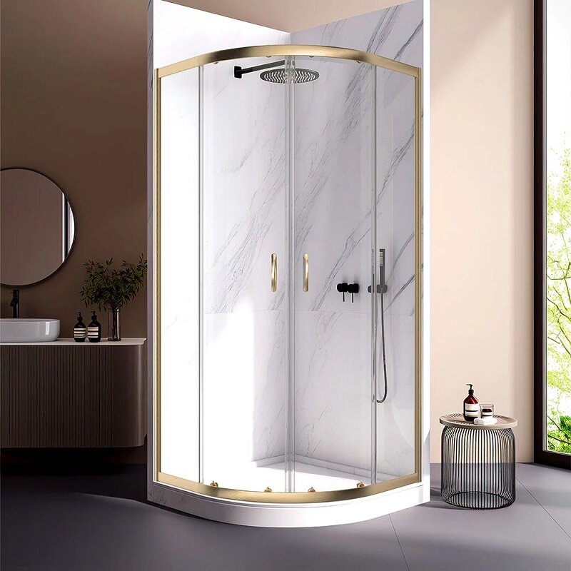 Изображение товара Душевой уголок Veconi Rovigo RV202G-80-01-C4, 80x80 см, прозрачное стекло, брашированное золото