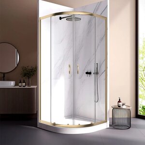 Изображение товара Душевой уголок Veconi Rovigo RV202G-90-01-C4, 90 x 90 см, стекло прозрачное, профиль брашированное золото