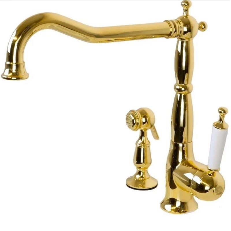 Изображение товара Смеситель для кухонной мойки Migliore Oxford 25795 с вытяжной лейкой и золотым покрытием