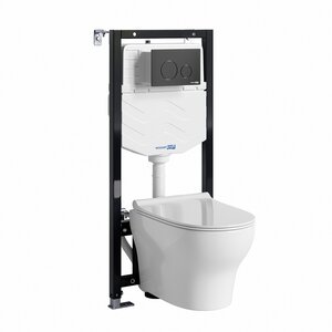 Изображение товара Инсталляция WasserKRAFT 10TLT.010.ME.MB02.H001, с подвесным безободковым унитазом Berkel, крышка микролифт, клавиша черная матовая