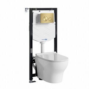 Изображение товара Инсталляция WasserKRAFT 10TLT.010.ME.MG02.H001, с подвесным безободковым унитазом Berkel, крышка микролифт, клавиша золото матовое