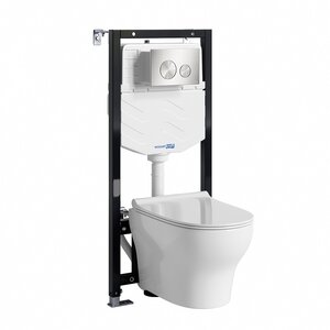 Изображение товара Инсталляция WasserKRAFT 10TLT.010.ME.BN02.H001, с подвесным безободковым унитазом Berkel, крышка микролифт, клавиша никель