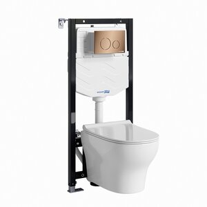 Изображение товара Инсталляция WasserKRAFT 10TLT.010.ME.RG02.H001, с подвесным безободковым унитазом Berkel, крышка микролифт, клавиша розовое золото