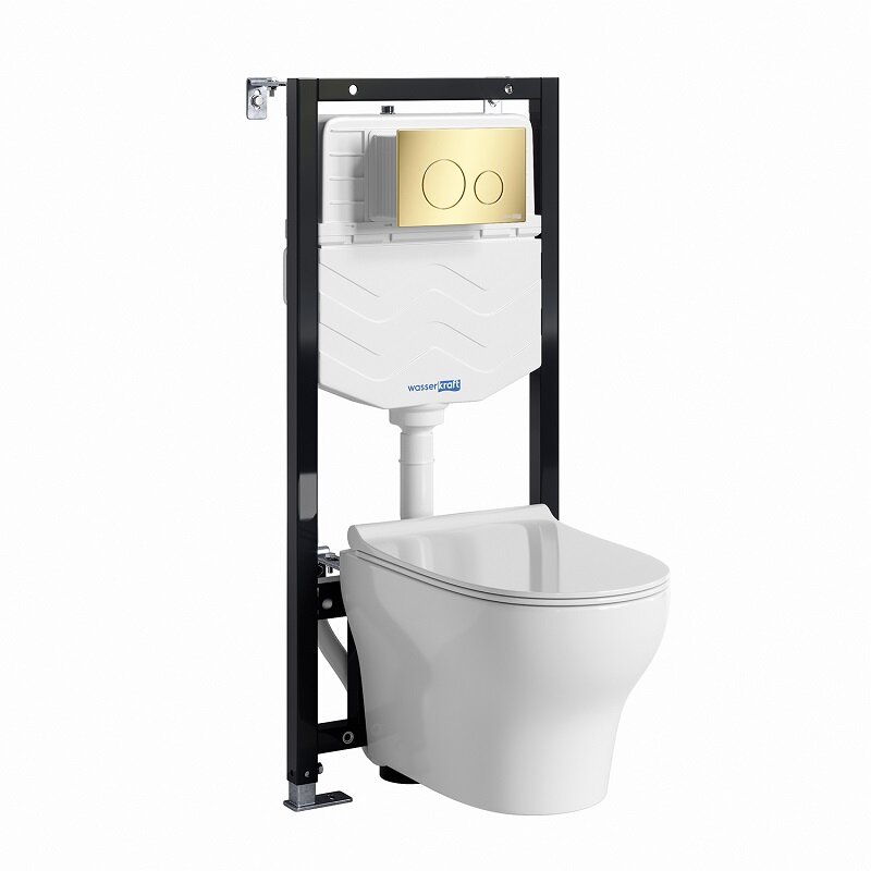Изображение товара Инсталляция WasserKRAFT 10TLT.010.ME.PG02 и подвесной унитаз Berkel безободковый с крышкой микролиф