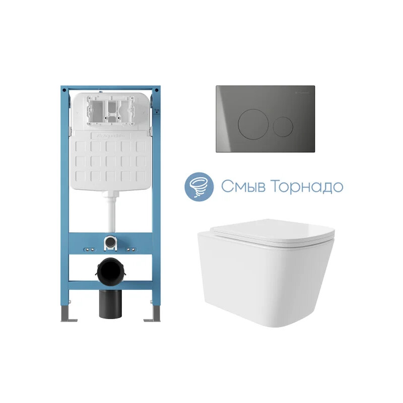 Изображение товара Безободковый унитаз Aqueduto AQDS230T с инсталляцией Tecnica Novo и системой торнадо