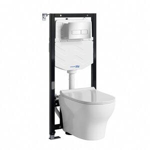 Изображение товара Инсталляция WasserKRAFT 10TLT.010.ME.CH03.H001, с подвесным безободковым унитазом Berkel, крышка микролифт, клавиша хром