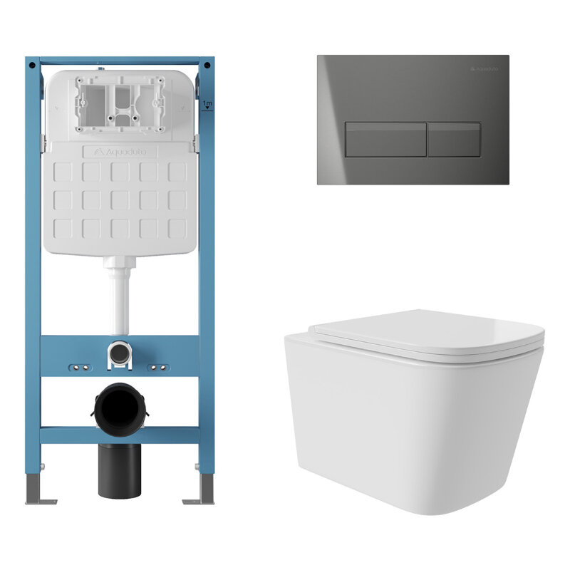 Изображение товара Безободковый унитаз Aqueduto AQDS248T с инсталляцией и системой торнадо