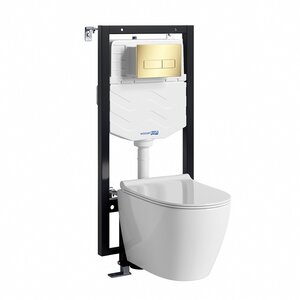 Изображение товара Инсталляция WasserKRAFT 56TLT.010.ME.PG03.H002, с подвесным безободковым унитазом Mindel, крышка микролифт, клавиша золото