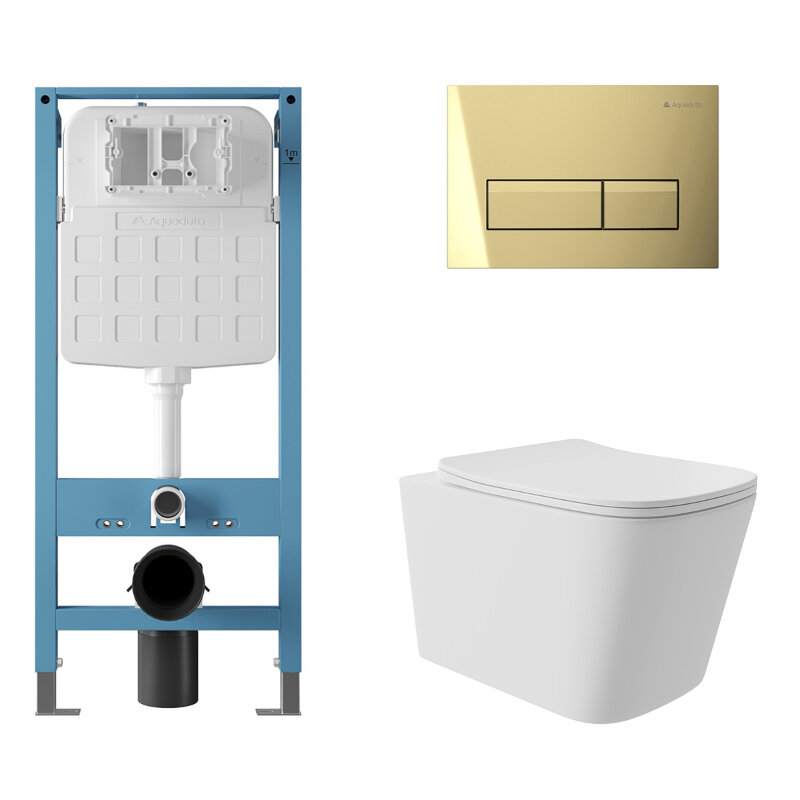 Изображение товара Комплект Aqueduto AQDS257T безободковый подвесной унитаз с инсталляцией Tecnica Novo