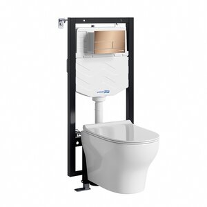 Изображение товара Инсталляция WasserKRAFT 56TLT.010.ME.RG04.H001, с подвесным безободковым унитазом Berkel, крышка микролифт, клавиша розовое золото