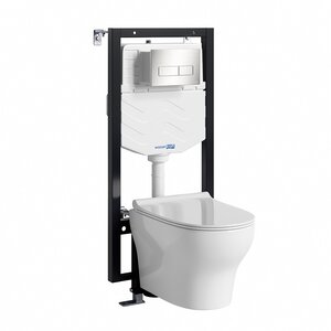 Изображение товара Инсталляция WasserKRAFT 56TLT.010.ME.BN03.H001, с подвесным безободковым унитазом Berkel, крышка микролифт, клавиша никель