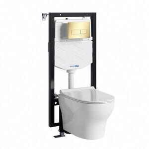 Изображение товара Инсталляция WasserKRAFT 56TLT.010.ME.PG03.H001, с подвесным безободковым унитазом Berkel, крышка микролифт, клавиша золото 