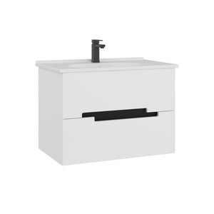 Изображение товара Тумба с раковиной Orka Lodi 5005885, 80 см, подвесная, цвет белый, черный