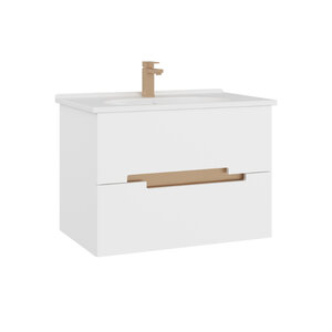 Изображение товара Тумба с раковиной Orka Lodi 5005884, 80 см, подвесная, цвет белый, золото