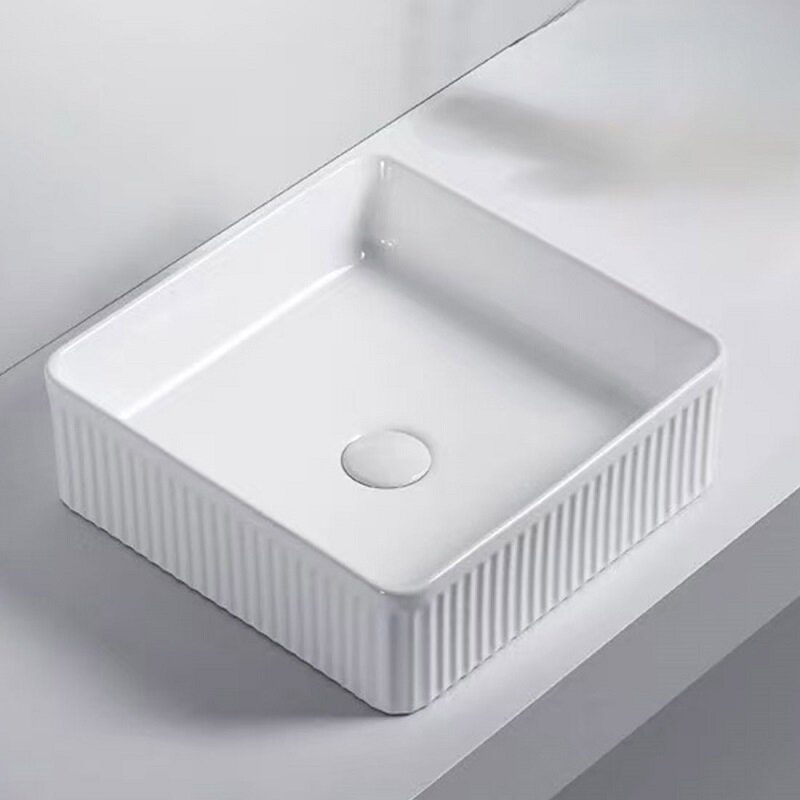 Изображение товара Раковина RGW GS-01 37 см квадратная из санфарфора белая, угловая накладная