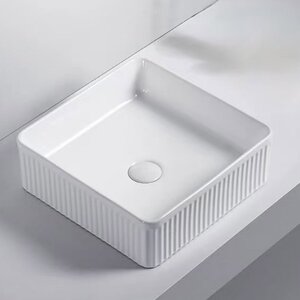 Изображение товара Раковина RGW GS-01 37 см квадратная из санфарфора белая, угловая накладная