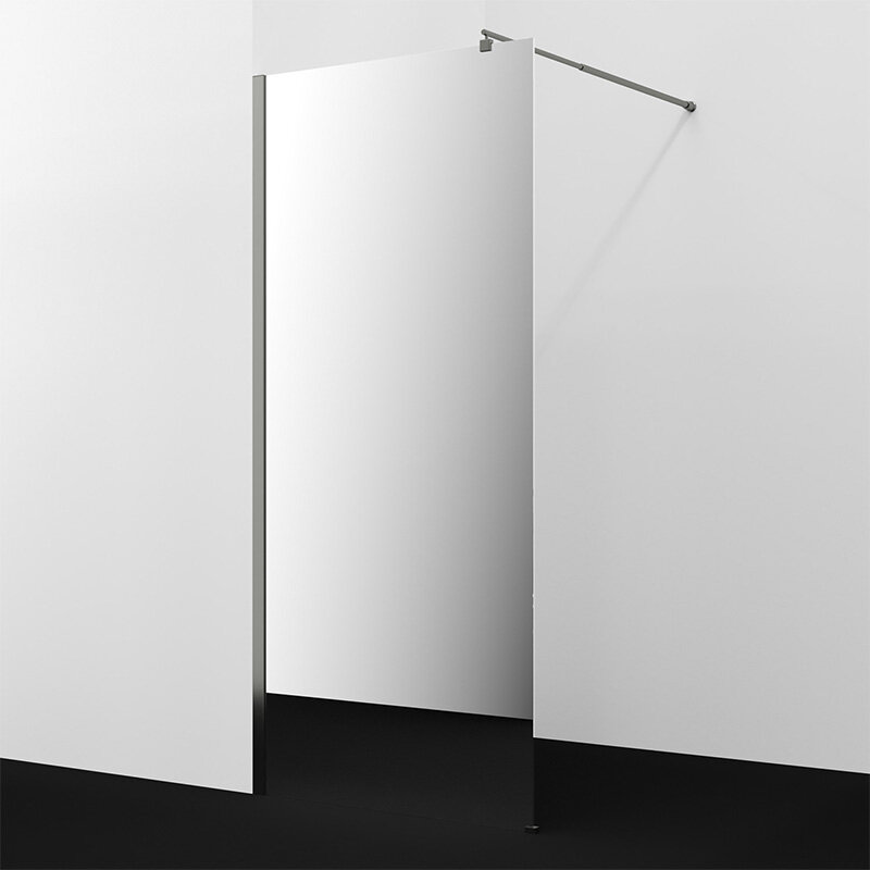 Изображение товара Душевая стенка WasserKraft Rur 30W39GR-MR 90 см со свободным входом, кронштейн обрезной 120 см, стекло зеркальное, профиль графит