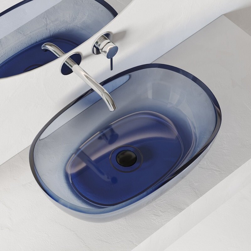 Изображение товара Раковина Abber Kristall AT2805Saphir 60 х 40 см накладная прозрачная синяя