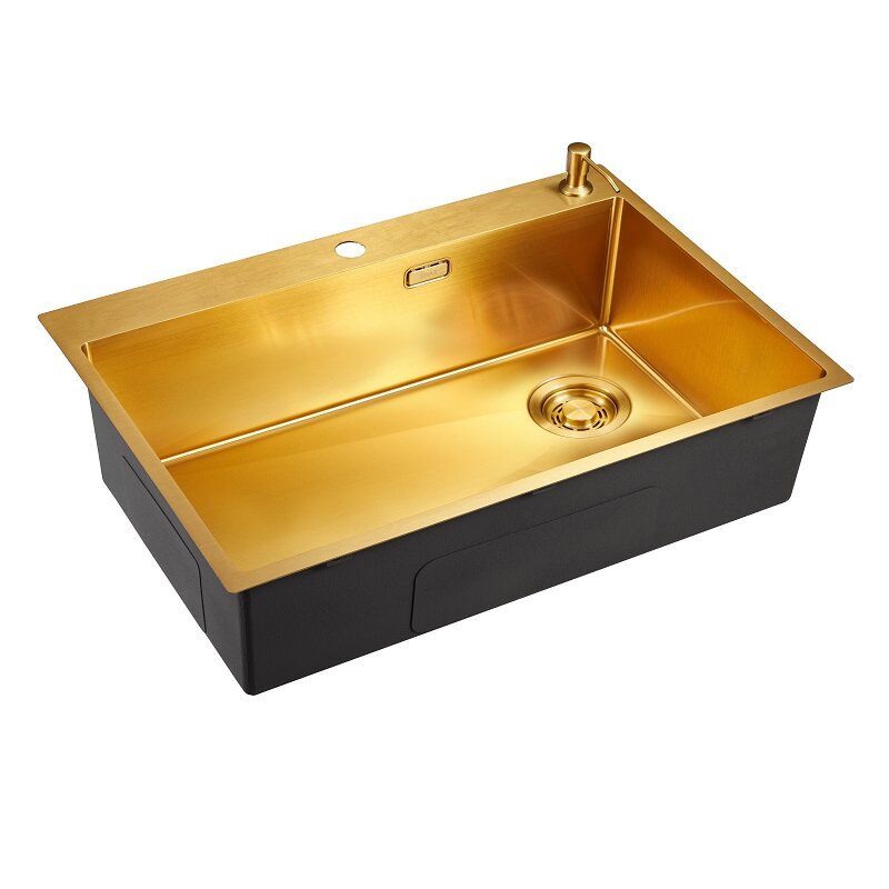 Изображение товара Мойка кухонная Emar EMB-660(TOP) PVD Gold, 66 см, с дозатором, нержавеющая сталь, цвет gold
