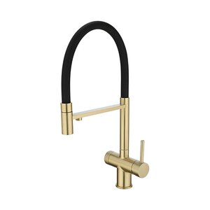 Изображение товара Смеситель для кухонной мойки Emar PVD ЕС - 7024 Matt Gold, с гибким изливом, с подключением к фильтру, цвет светлое золото/черный
