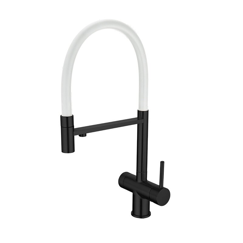 Изображение товара Смеситель для кухонной мойки Emar PVD ЕС 7024WHT Black с гибким изливом и подключением к фильтру