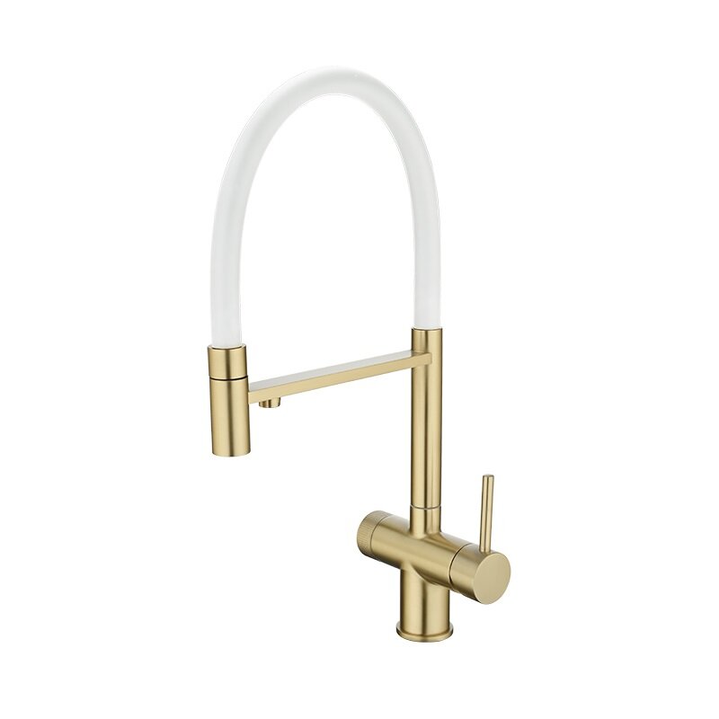 Изображение товара Смеситель для кухонной мойки Emar PVD ЕС 7024WHT Matt Gold с гибким изливом и фильтром