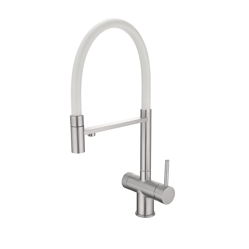 Изображение товара Смеситель кухонный Emar 7024WHT Satin с гибким изливом подключением к фильтру