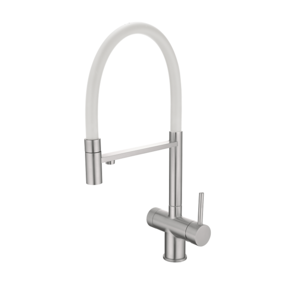 Изображение товара Смеситель для кухонной мойки Emar ЕС - 7024WHT Satin, с гибким изливом, с подключением к фильтру, цвет сатин/белый
