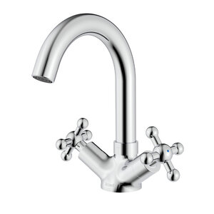 Изображение товара Смеситель для раковины Rossinka G02-64 хром двухвентильный с поворотным изливом