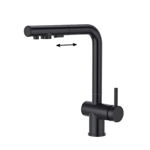 Изображение товара Смеситель для кухонной мойки Emar Steel ЕСВ 7020 black, нержавеющая сталь, с выдвижным изливом, с подключением к фильтру, цвет черный матовый