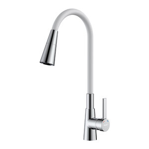 Изображение товара Смеситель для кухонной мойки Rossinka Z35-39-White, с гибким изливом, хром/белый