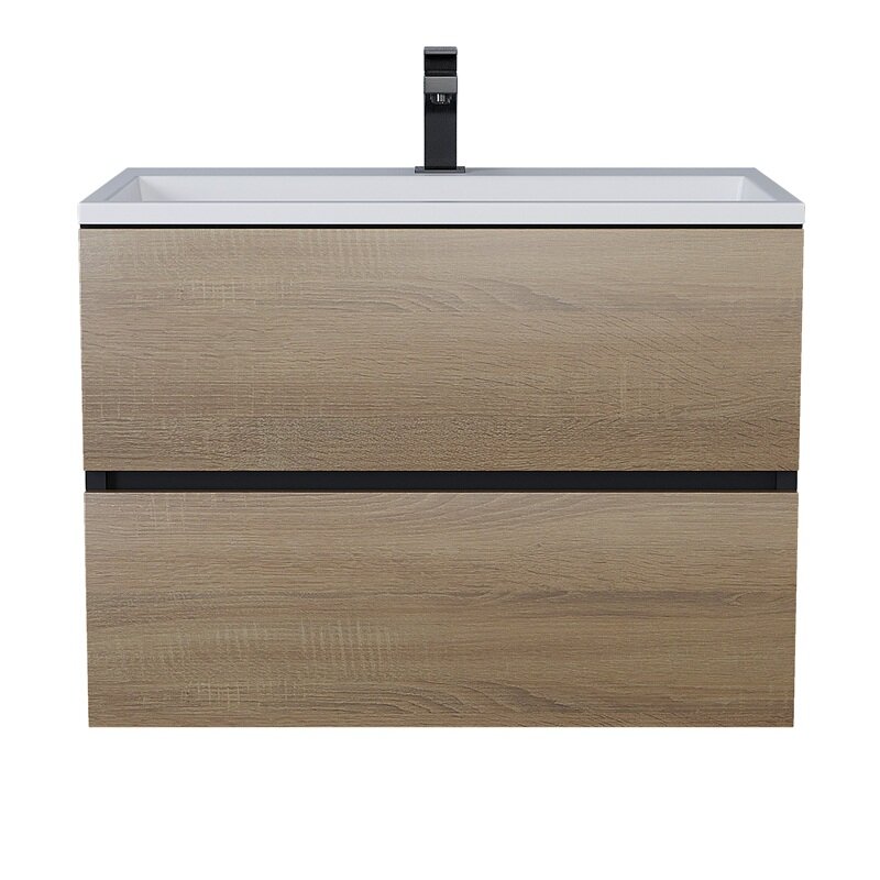 Изображение товара Тумба с раковиной Uperwood Barsa 70 см подвесная черная и дуб сонома