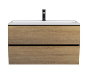 Изображение товара Подвесная тумба с раковиной Uperwood Barsa 90 см черная и дуб сонома