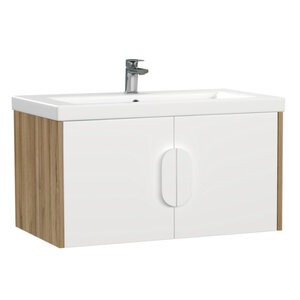Изображение товара Тумба под раковину Cersanit Como A69339, 80 см, подвесная, цвет белый/орех