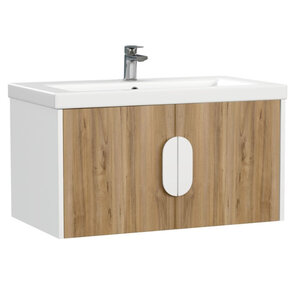 Изображение товара Тумба под раковину Cersanit Como A69343, 80 см, подвесная, цвет орех/белый