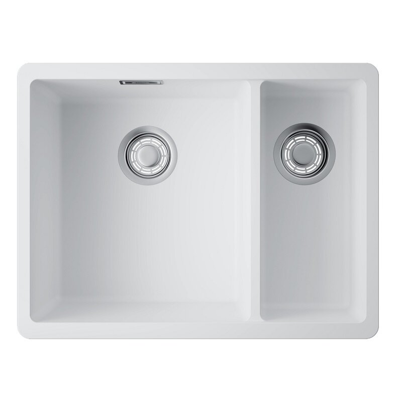 Изображение товара Кухонная мойка Omoikiri Kata 55-2-U-WH из Artgranit, белая, 55 см, двухчашевая