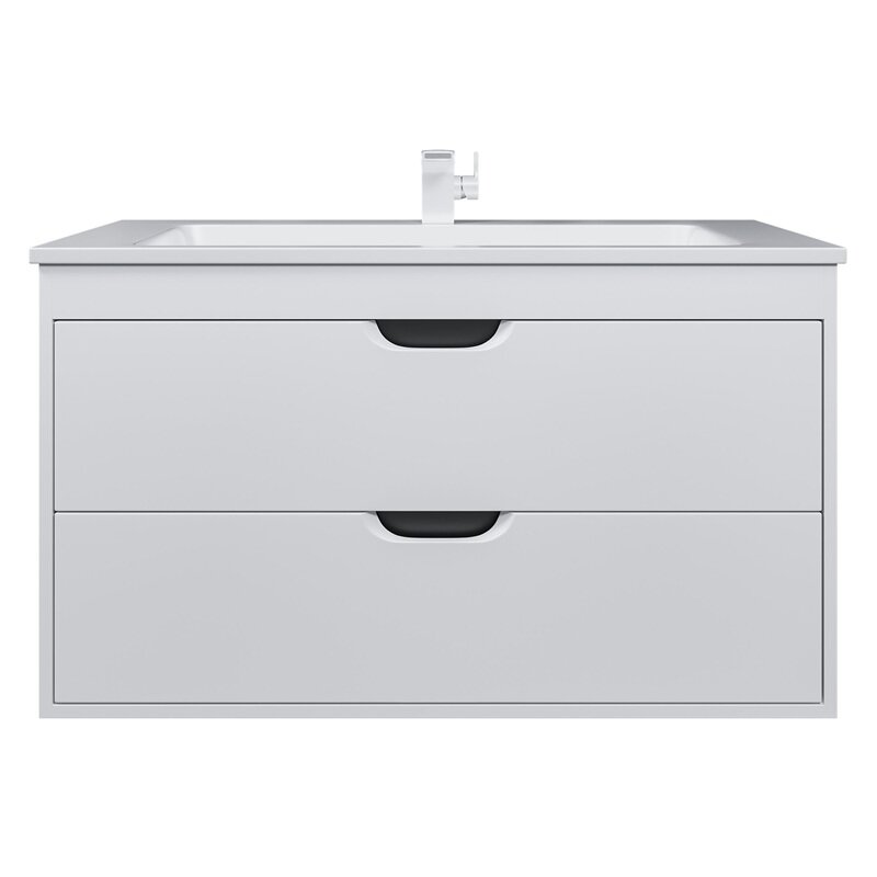 Изображение товара Тумба с раковиной Uperwood Modul 393020562, 100 см, подвесная, белая матовая/графит Изображение товара Тумба с раковиной Uperwood Modul 393020562, 100 см, подвесная, белая матовая/графит