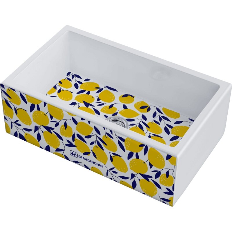 Изображение товара Кухонная мойка Omoikiri Mikura 76-Lemon 76см NATCERAMIC белая с принтом Изображение товара Кухонная мойка Omoikiri Mikura 76-Lemon 76см NATCERAMIC белая с принтом