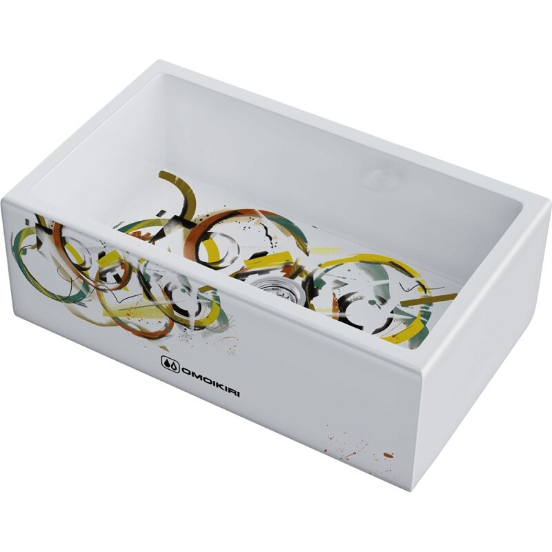 Изображение товара Кухонная мойка Omoikiri Mikura 76-Tokyo NATCERAMIC 76 см белая с принтом, с двумя стилями фронтальн