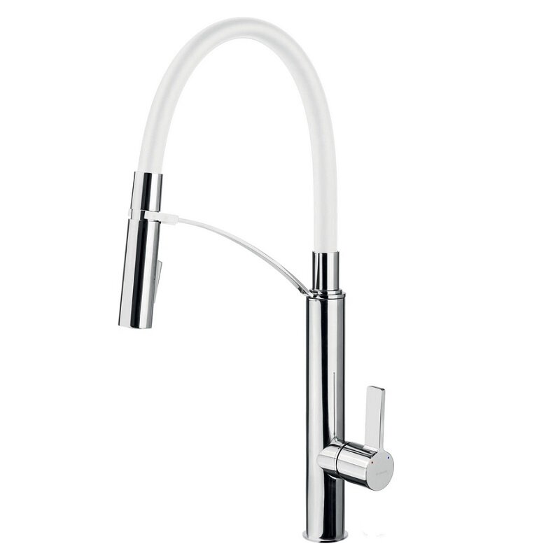 Изображение товара Смеситель для кухонной мойки Deante Gerbera BGB_W720 с выдвижным изливом хром/белый