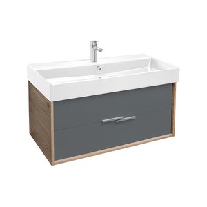 Изображение товара Тумба под раковину Jacob Delafon Vivienne EB1668-E75-J54, 100 см, корпус дуб давос натуральный, фасад серый матовый, ручки хром