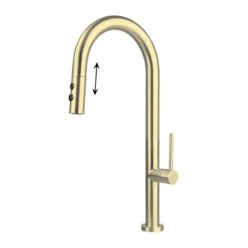 Изображение товара Смеситель для кухонной мойки Deante Olfato BQO_R72M, с вытяжным изливом, золотое матовое покрытие