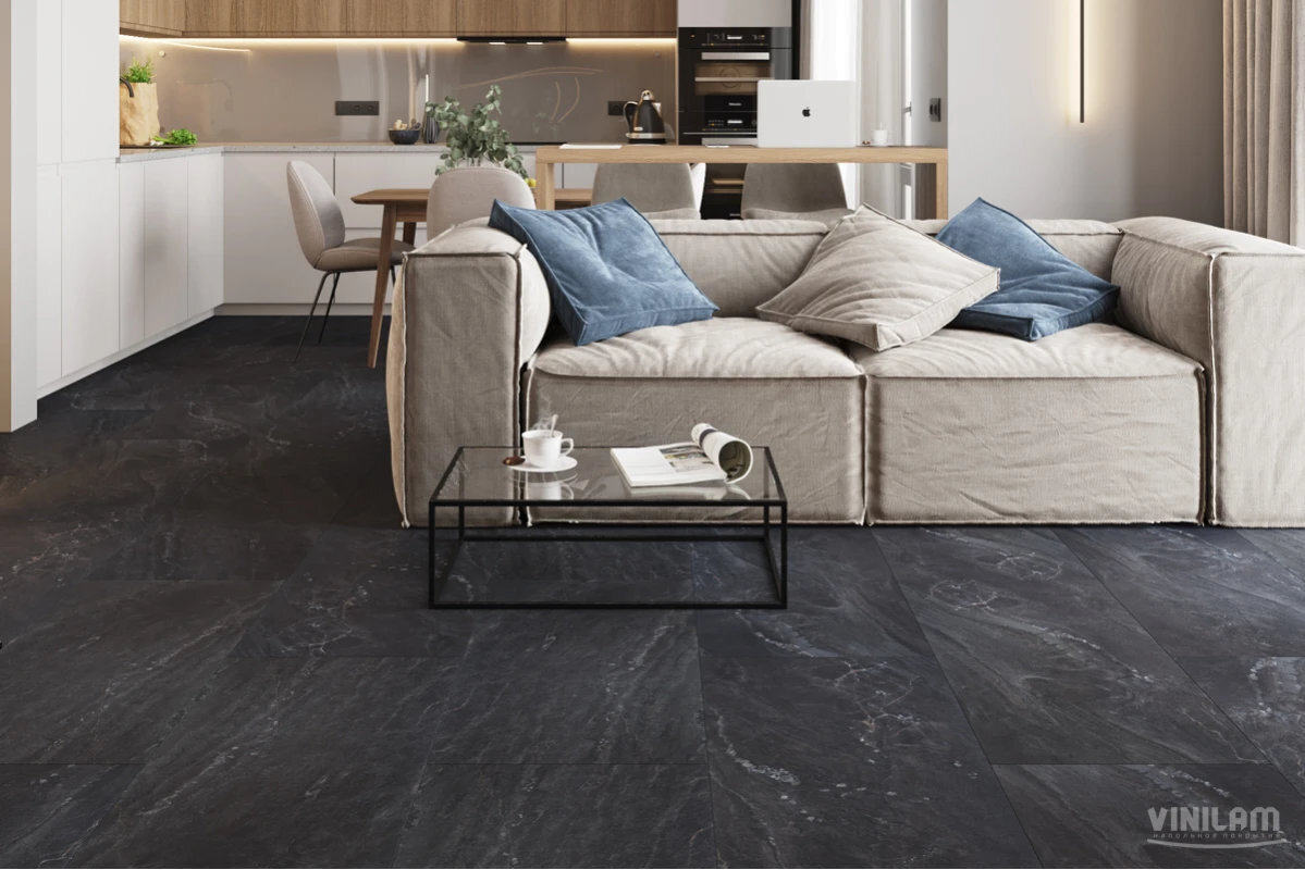 Изображение товара Виниловый ламинат Vinilam Ceramo Stone Неаполитанский Черный 47х94 см с пробковой подложкой